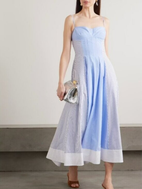 Simkhai Dresses & Skirts - SIMKHAI Chamberlain paneled striped cotton-poplin midi dress